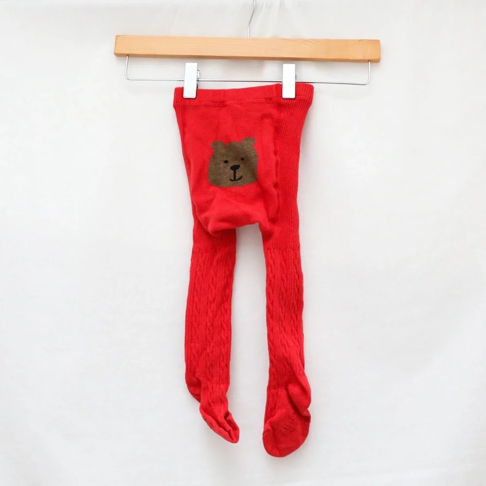 Baby Gap Set of 2 childrens tights red Christmas bear pink llama non-slip 12-24m